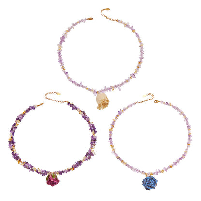 316L Stainless Steel 18K Gold PVD Dried Flower Resin Crystal Necklace - Dried Flower, Crystal, Modern Wholesale Stainless Steel Jewelry - Sensitive Skin Friendly - Detail 14