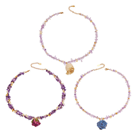 316L Stainless Steel 18K Gold PVD Dried Flower Resin Crystal Necklace - Dried Flower, Crystal, Modern Wholesale Stainless Steel Jewelry - Sensitive Skin Friendly - Detail 14