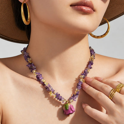 316L Stainless Steel 18K Gold PVD Dried Flower Resin Crystal Necklace - Dried Flower, Crystal, Modern Wholesale Stainless Steel Jewelry - Sensitive Skin Friendly - Detail 2