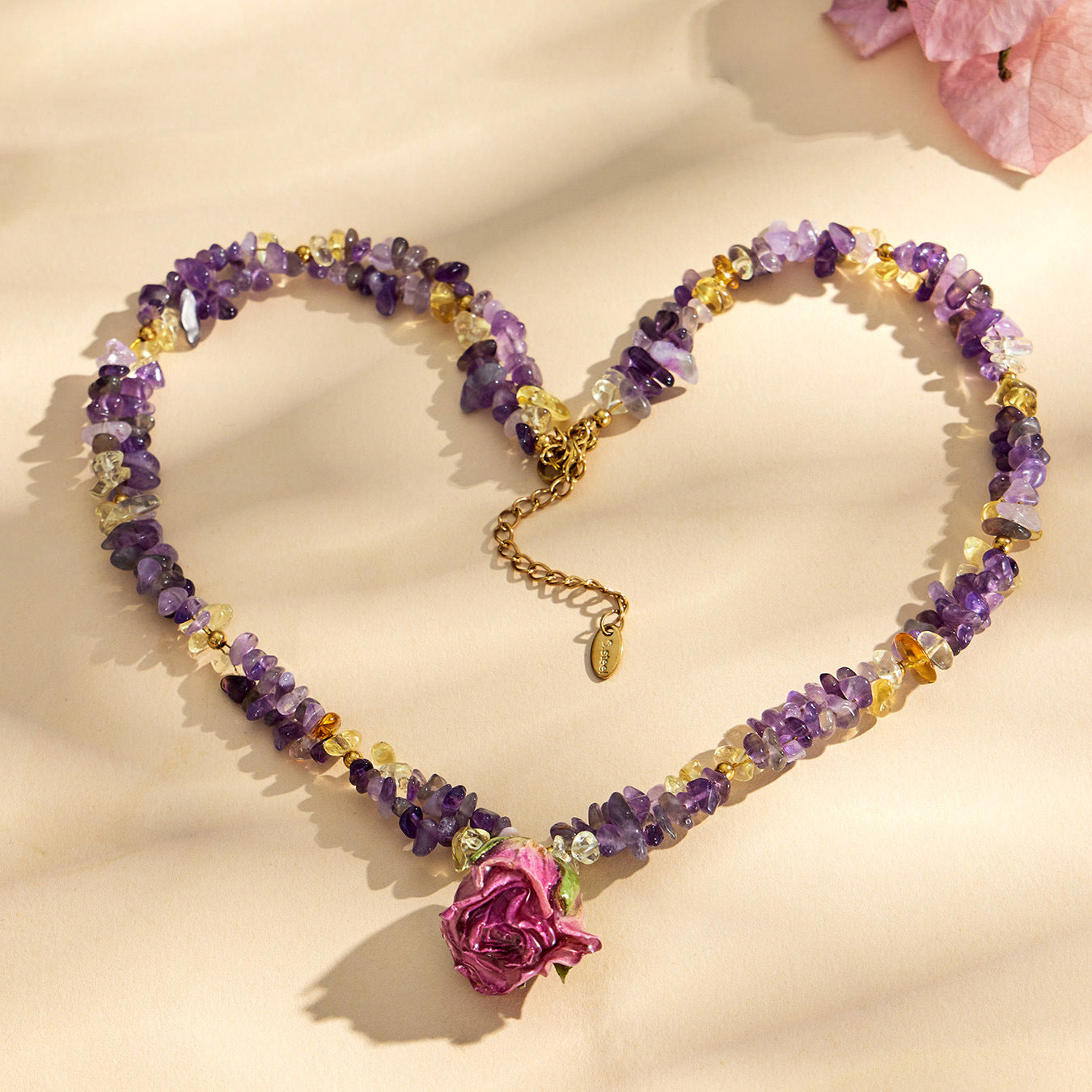 316L Stainless Steel 18K Gold PVD Dried Flower Resin Crystal Necklace - Dried Flower, Crystal, Modern Wholesale Stainless Steel Jewelry - Sensitive Skin Friendly - Detail 4