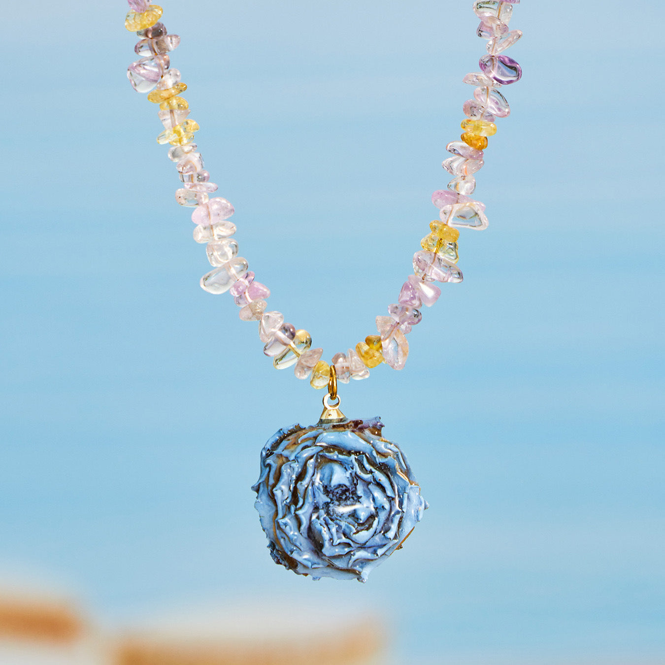 316L Stainless Steel 18K Gold PVD Dried Flower Resin Crystal Necklace - Dried Flower, Crystal, Modern Wholesale Stainless Steel Jewelry - Sensitive Skin Friendly - Detail 5