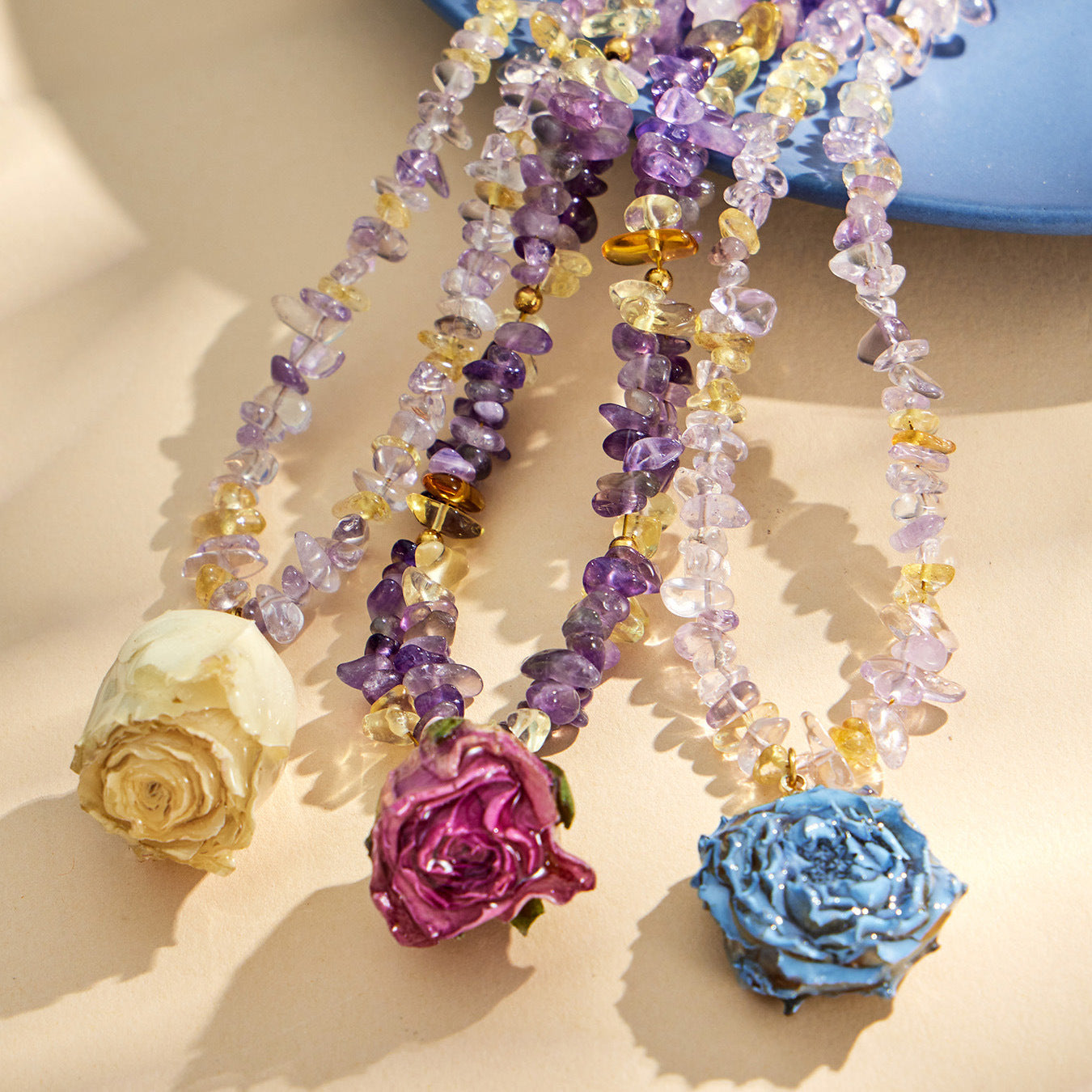 316L Stainless Steel 18K Gold PVD Dried Flower Resin Crystal Necklace - Dried Flower, Crystal, Modern Wholesale Stainless Steel Jewelry - Sensitive Skin Friendly - Detail 7