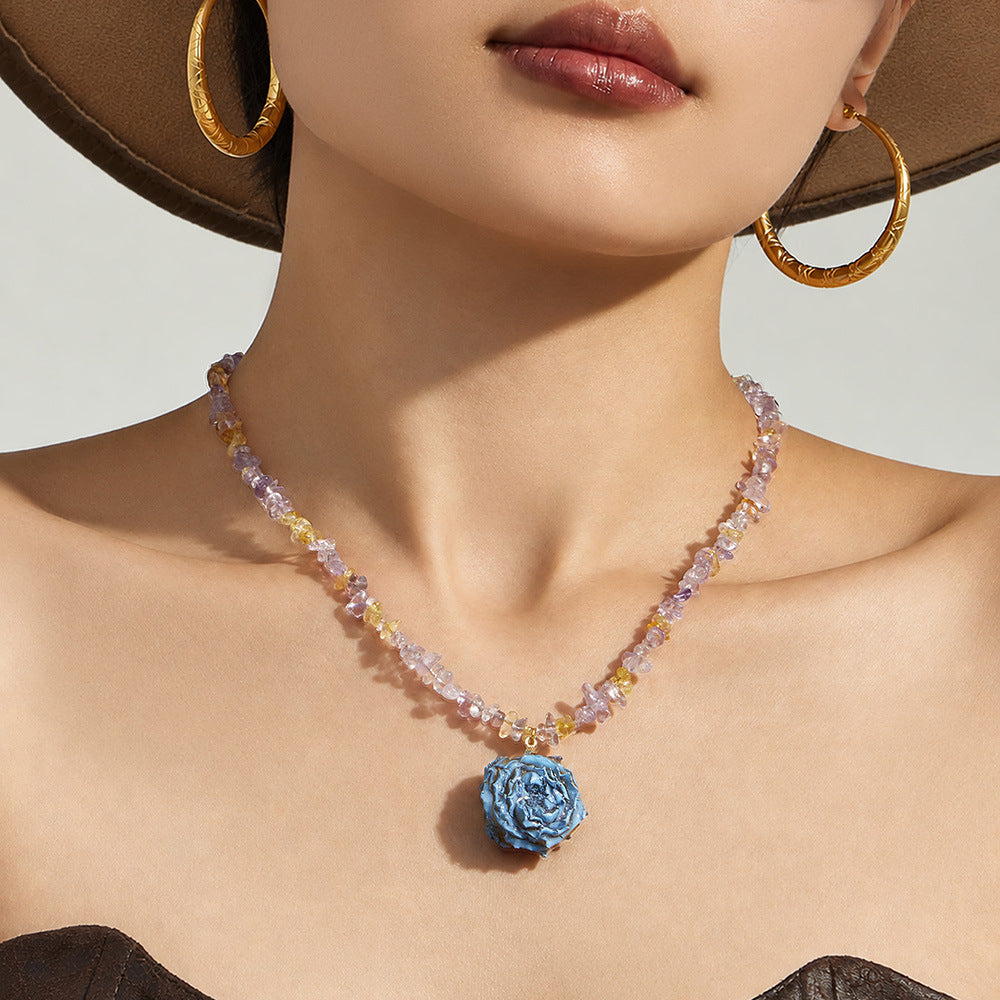 316L Stainless Steel 18K Gold PVD Dried Flower Resin Crystal Necklace - Dried Flower, Crystal, Modern Wholesale Stainless Steel Jewelry - Sensitive Skin Friendly - Detail 8