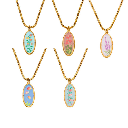 316L Stainless Steel 18K Gold PVD Droplet Flower Pattern Pendant Necklace - Droplet Flower Pattern Pendant Gold Necklace Wholesale Stainless Steel Jewelry - Sensitive Skin Friendly - Detail 1