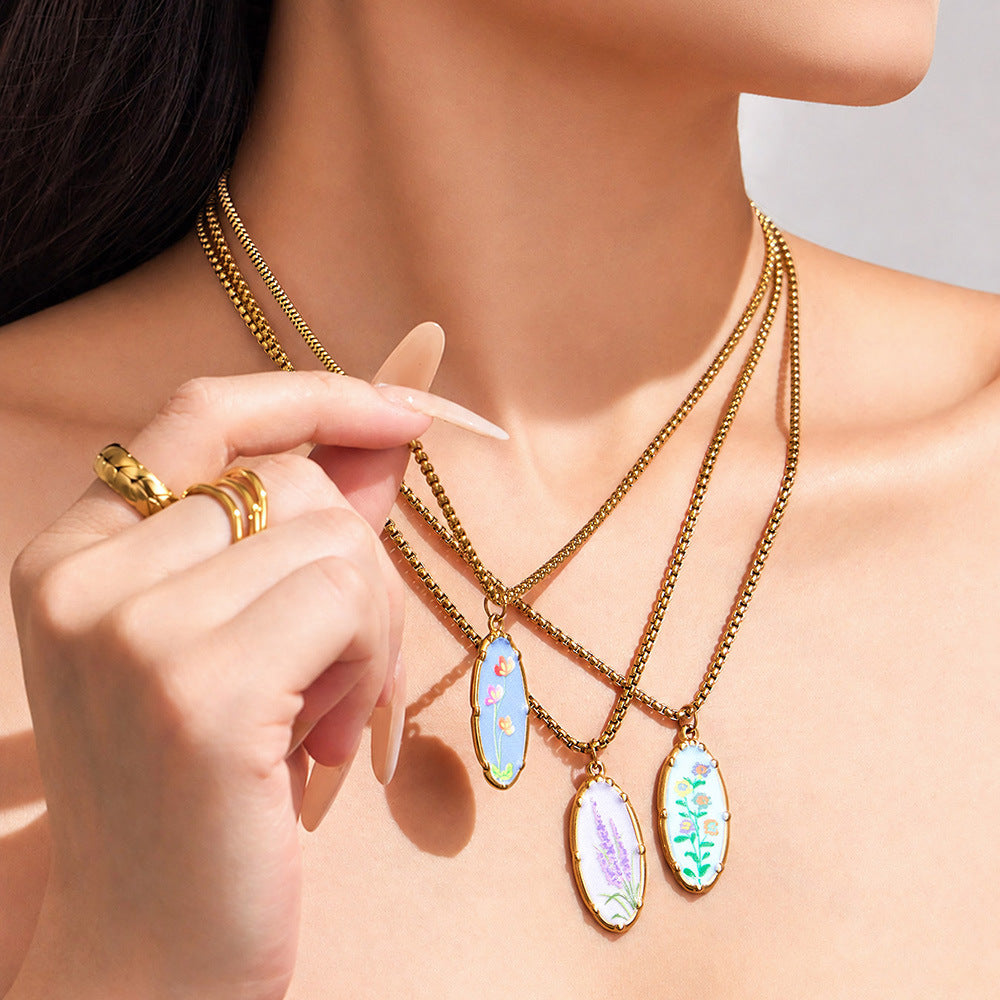 316L Stainless Steel 18K Gold PVD Droplet Flower Pattern Pendant Necklace - Droplet Flower Pattern Pendant Gold Necklace Wholesale Stainless Steel Jewelry - Sensitive Skin Friendly - Detail 10
