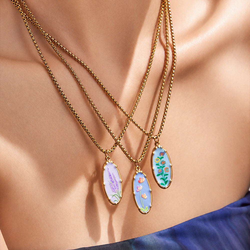 316L Stainless Steel 18K Gold PVD Droplet Flower Pattern Pendant Necklace - Droplet Flower Pattern Pendant Gold Necklace Wholesale Stainless Steel Jewelry - Sensitive Skin Friendly - Detail 11