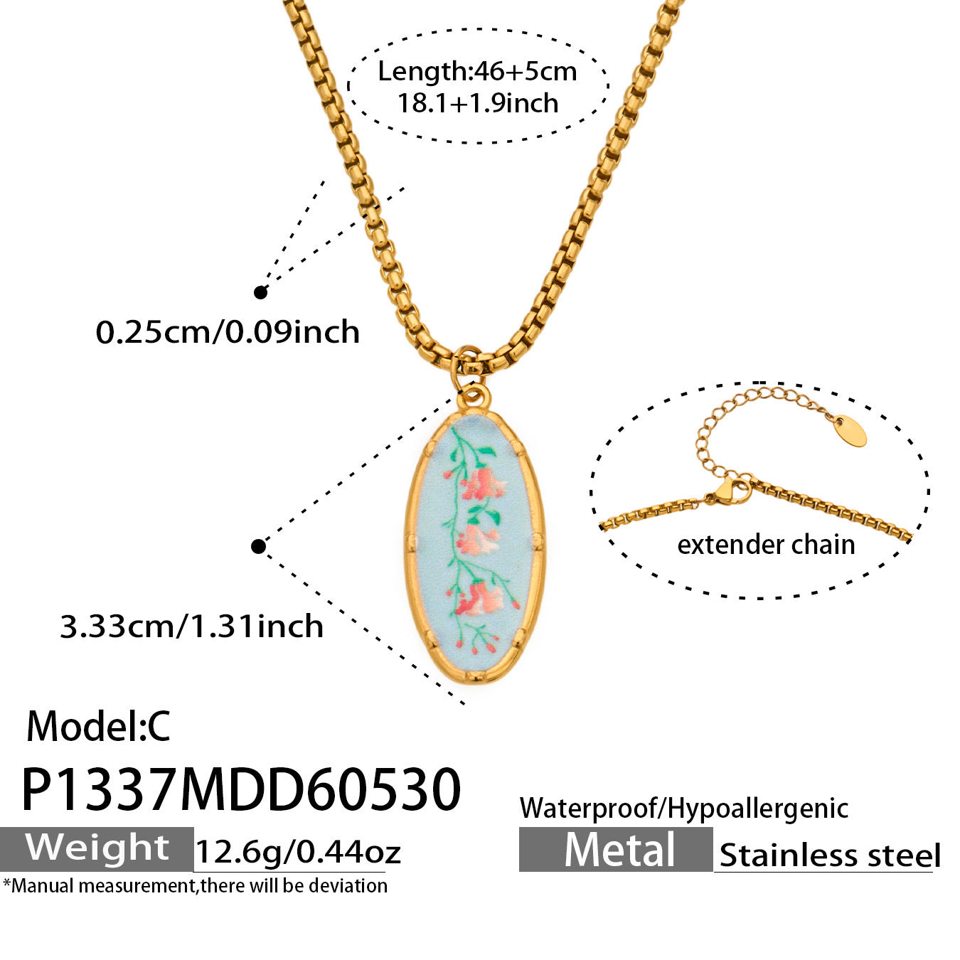 316L Stainless Steel 18K Gold PVD Droplet Flower Pattern Pendant Necklace - Droplet Flower Pattern Pendant Gold Necklace Wholesale Stainless Steel Jewelry - Sensitive Skin Friendly - Detail 12