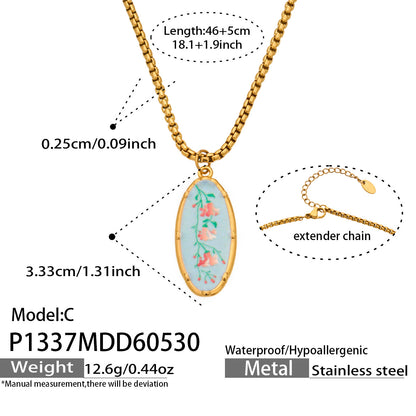 316L Stainless Steel 18K Gold PVD Droplet Flower Pattern Pendant Necklace - Droplet Flower Pattern Pendant Gold Necklace Wholesale Stainless Steel Jewelry - Sensitive Skin Friendly - Detail 12