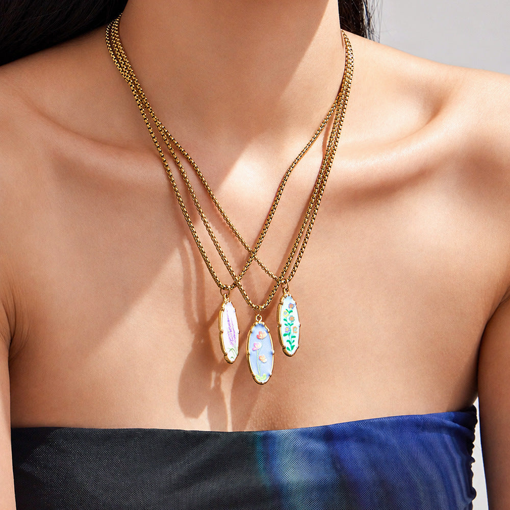 316L Stainless Steel 18K Gold PVD Droplet Flower Pattern Pendant Necklace - Droplet Flower Pattern Pendant Gold Necklace Wholesale Stainless Steel Jewelry - Sensitive Skin Friendly - Detail 13