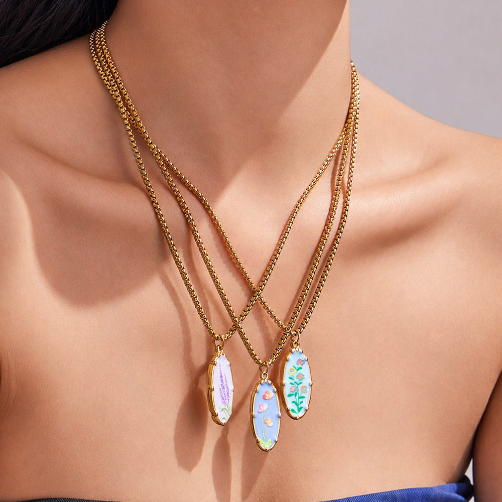 316L Stainless Steel 18K Gold PVD Droplet Flower Pattern Pendant Necklace - Droplet Flower Pattern Pendant Gold Necklace Wholesale Stainless Steel Jewelry - Sensitive Skin Friendly - Detail 2