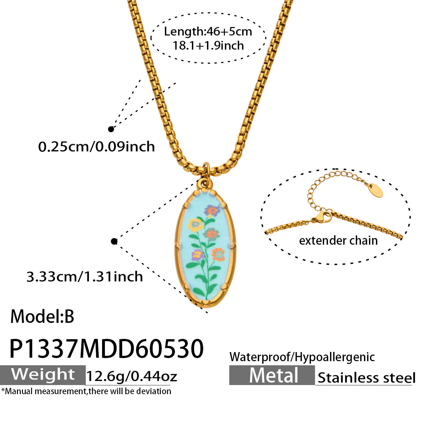 316L Stainless Steel 18K Gold PVD Droplet Flower Pattern Pendant Necklace - Droplet Flower Pattern Pendant Gold Necklace Wholesale Stainless Steel Jewelry - Sensitive Skin Friendly - Detail 5