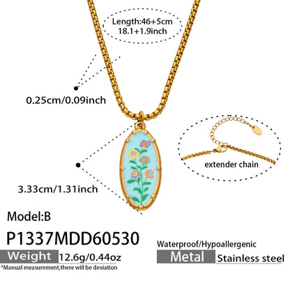 316L Stainless Steel 18K Gold PVD Droplet Flower Pattern Pendant Necklace - Droplet Flower Pattern Pendant Gold Necklace Wholesale Stainless Steel Jewelry - Sensitive Skin Friendly - Detail 5