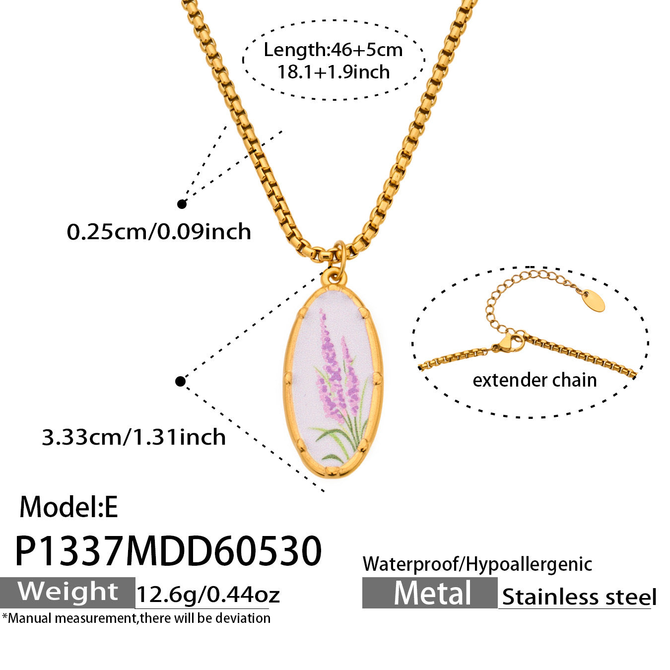 316L Stainless Steel 18K Gold PVD Droplet Flower Pattern Pendant Necklace - Droplet Flower Pattern Pendant Gold Necklace Wholesale Stainless Steel Jewelry - Sensitive Skin Friendly - Detail 6