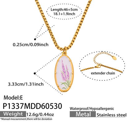 316L Stainless Steel 18K Gold PVD Droplet Flower Pattern Pendant Necklace - Droplet Flower Pattern Pendant Gold Necklace Wholesale Stainless Steel Jewelry - Sensitive Skin Friendly - Detail 6