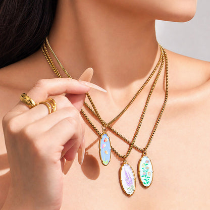 316L Stainless Steel 18K Gold PVD Droplet Flower Pattern Pendant Necklace - Droplet Flower Pattern Pendant Gold Necklace Wholesale Stainless Steel Jewelry - Sensitive Skin Friendly - Detail 7