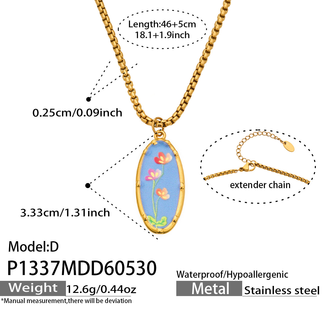 316L Stainless Steel 18K Gold PVD Droplet Flower Pattern Pendant Necklace - Droplet Flower Pattern Pendant Gold Necklace Wholesale Stainless Steel Jewelry - Sensitive Skin Friendly - Detail 8