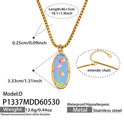 316L Stainless Steel 18K Gold PVD Droplet Flower Pattern Pendant Necklace - Droplet Flower Pattern Pendant Gold Necklace Wholesale Stainless Steel Jewelry - Sensitive Skin Friendly - Detail 8