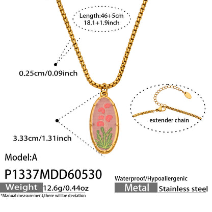 316L Stainless Steel 18K Gold PVD Droplet Flower Pattern Pendant Necklace - Droplet Flower Pattern Pendant Gold Necklace Wholesale Stainless Steel Jewelry - Sensitive Skin Friendly - Detail 9