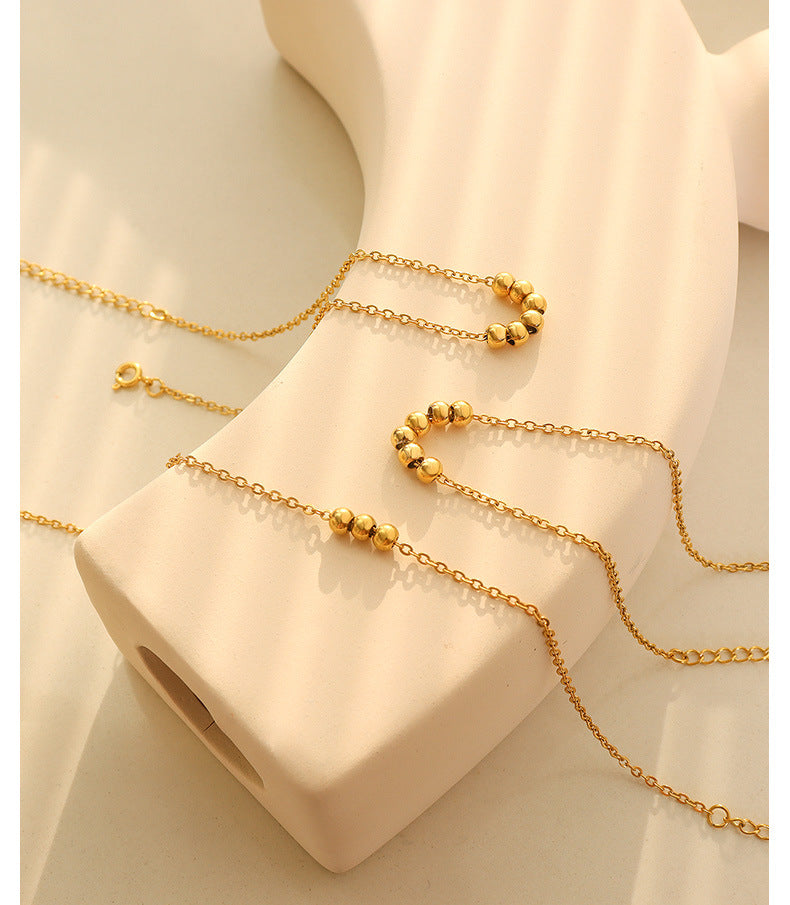 316L Stainless Steel 18K Gold PVD Elegant Beaded Anklet - Elegant Beaded Gold Versatile Anklet Wholesale Stainless Steel Jewelry - Sensitive Skin Friendly - Detail 1