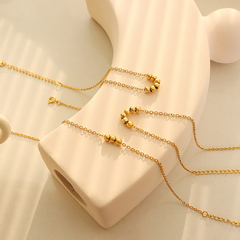 316L Stainless Steel 18K Gold PVD Elegant Beaded Anklet - Elegant Beaded Gold Versatile Anklet Wholesale Stainless Steel Jewelry - Sensitive Skin Friendly - Detail 3