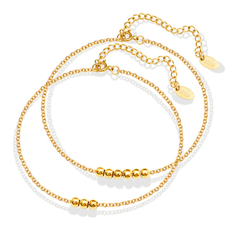 316L Stainless Steel 18K Gold PVD Elegant Beaded Anklet - Elegant Beaded Gold Versatile Anklet Wholesale Stainless Steel Jewelry - Sensitive Skin Friendly - Detail 5