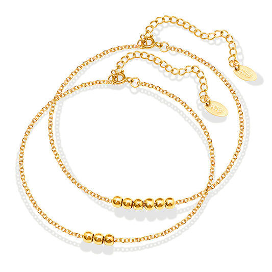 316L Stainless Steel 18K Gold PVD Elegant Beaded Anklet - Elegant Beaded Gold Versatile Anklet Wholesale Stainless Steel Jewelry - Sensitive Skin Friendly - Detail 5