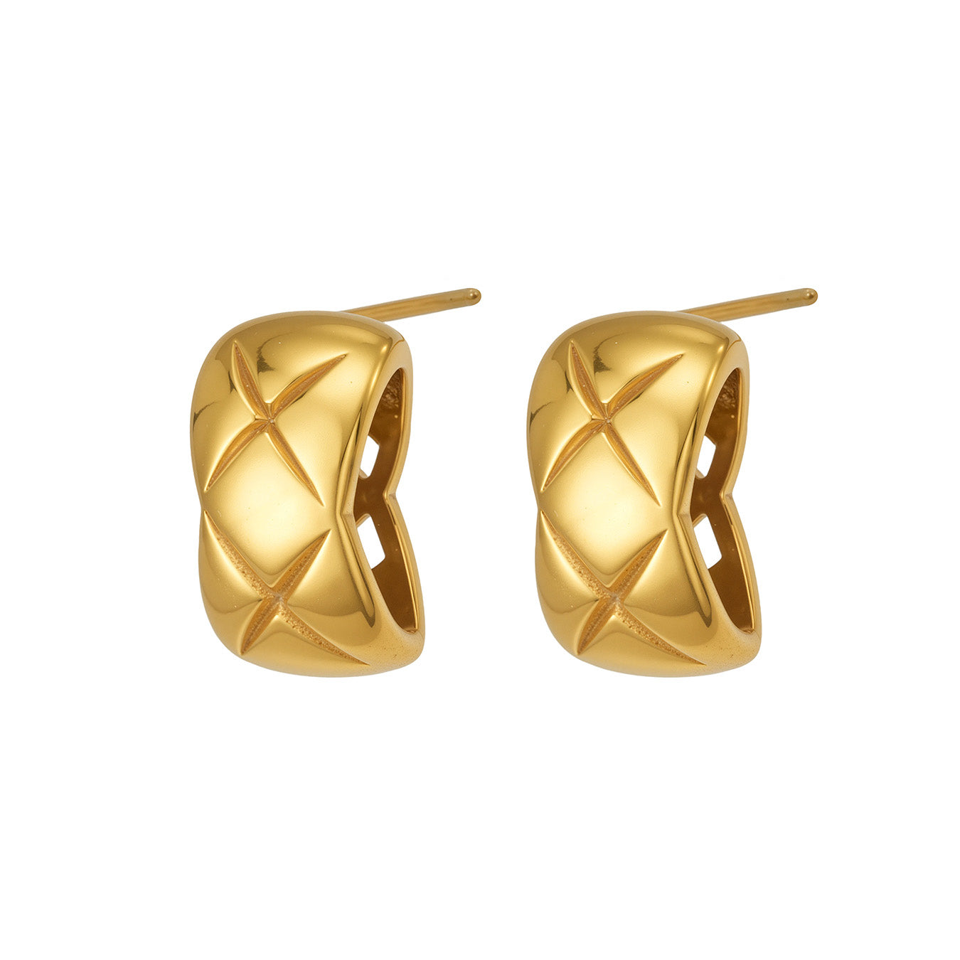 316L Stainless Steel 18K Gold PVD Elegant Diamond Pattern Earrings - Elegant Diamond Pattern, Gold Plating Wholesale Stainless Steel Jewelry - Sensitive Skin Friendly - Detail 12