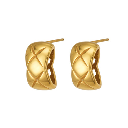 316L Stainless Steel 18K Gold PVD Elegant Diamond Pattern Earrings - Elegant Diamond Pattern, Gold Plating Wholesale Stainless Steel Jewelry - Sensitive Skin Friendly - Detail 12