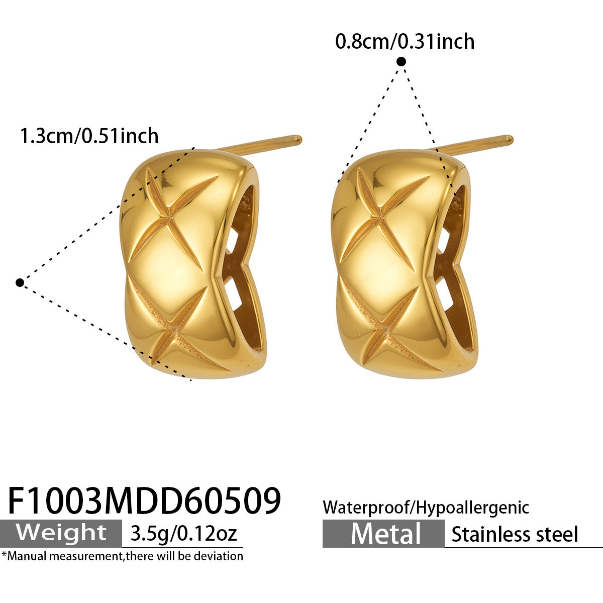 316L Stainless Steel 18K Gold PVD Elegant Diamond Pattern Earrings - Elegant Diamond Pattern, Gold Plating Wholesale Stainless Steel Jewelry - Sensitive Skin Friendly - Detail 13