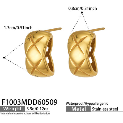 316L Stainless Steel 18K Gold PVD Elegant Diamond Pattern Earrings - Elegant Diamond Pattern, Gold Plating Wholesale Stainless Steel Jewelry - Sensitive Skin Friendly - Detail 13