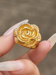 316L Stainless Steel 18K Gold PVD Elegant Floral Open Ring - Elegant Floral Ring, Open Ring, Rose Daisy Sunflower, Gold Ring Wholesale Stainless Steel Jewelry - Sensitive Skin Friendly - Detail 12