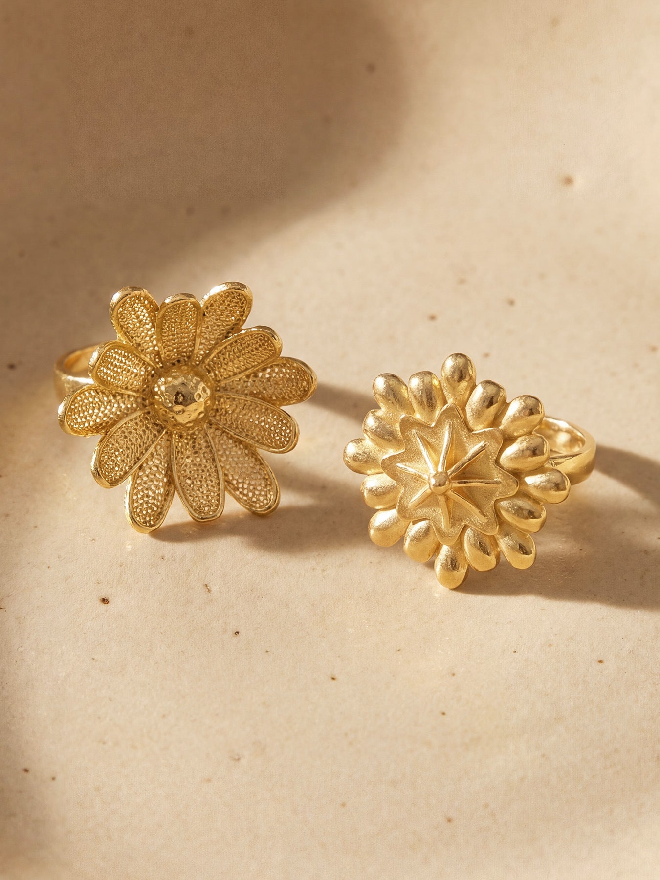 316L Stainless Steel 18K Gold PVD Elegant Floral Open Ring - Elegant Floral Ring, Open Ring, Rose Daisy Sunflower, Gold Ring Wholesale Stainless Steel Jewelry - Sensitive Skin Friendly - Detail 13