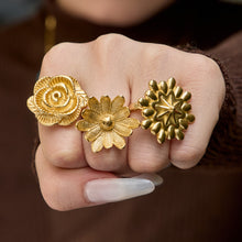 316L Stainless Steel 18K Gold PVD Elegant Floral Open Ring - Elegant Floral Ring, Open Ring, Rose Daisy Sunflower, Gold Ring Wholesale Stainless Steel Jewelry - Sensitive Skin Friendly - Detail 16