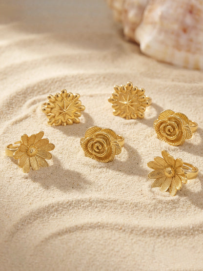 316L Stainless Steel 18K Gold PVD Elegant Floral Open Ring - Elegant Floral Ring, Open Ring, Rose Daisy Sunflower, Gold Ring Wholesale Stainless Steel Jewelry - Sensitive Skin Friendly - Detail 2
