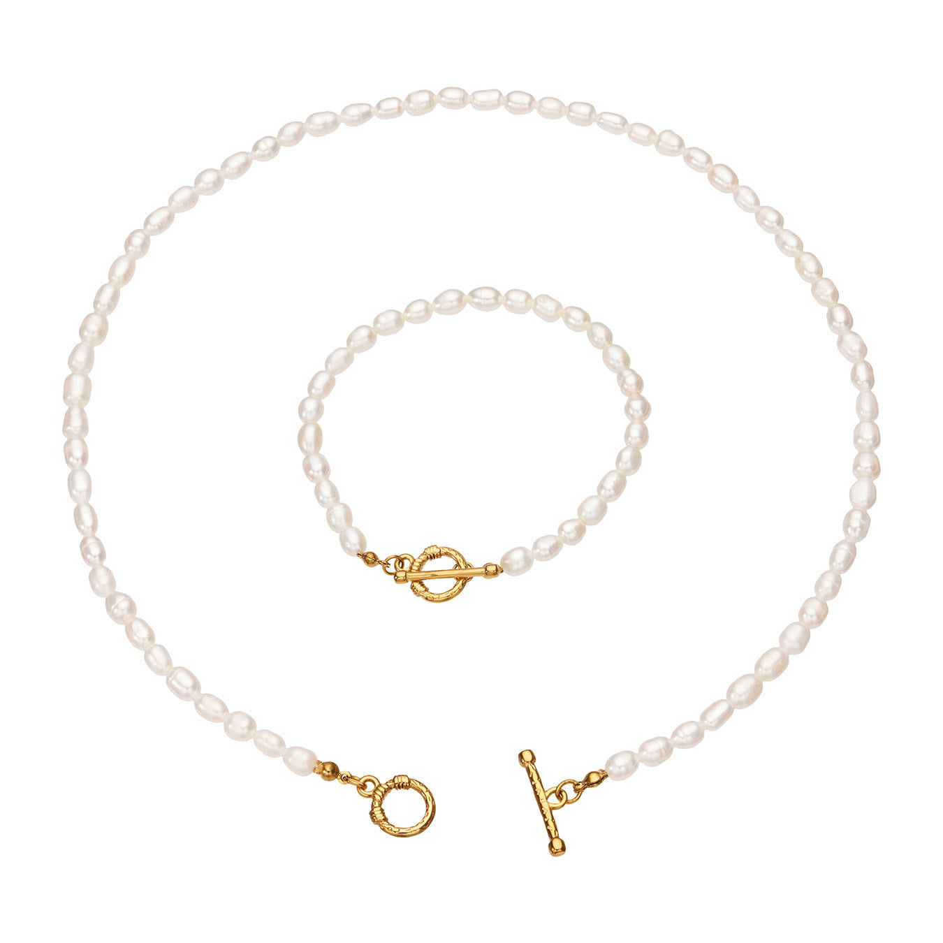 316L Stainless Steel 18K Gold PVD Elegant Freshwater Pearl Necklace and Bracelet Set - Elegant Freshwater Pearls Gold Finish Wholesale Stainless Steel Jewelry - Sensitive Skin Friendly - Detail 7
