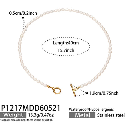 316L Stainless Steel 18K Gold PVD Elegant Freshwater Pearl Necklace and Bracelet Set - Elegant Freshwater Pearls Gold Finish Wholesale Stainless Steel Jewelry - Sensitive Skin Friendly - Detail 9