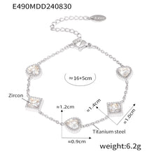 316L Stainless Steel 18K Gold PVD Elegant Heart Square Zircon Bracelet - Gold Heart, Square Zircon, Elegant, Modern Wholesale Stainless Steel Jewelry - Sensitive Skin Friendly - Detail 1