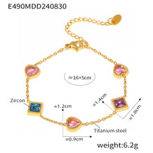 316L Stainless Steel 18K Gold PVD Elegant Heart Square Zircon Bracelet - Gold Heart, Square Zircon, Elegant, Modern Wholesale Stainless Steel Jewelry - Sensitive Skin Friendly - Detail 6