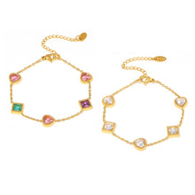 316L Stainless Steel 18K Gold PVD Elegant Heart Square Zircon Bracelet - Gold Heart, Square Zircon, Elegant, Modern Wholesale Stainless Steel Jewelry - Sensitive Skin Friendly - Detail 7