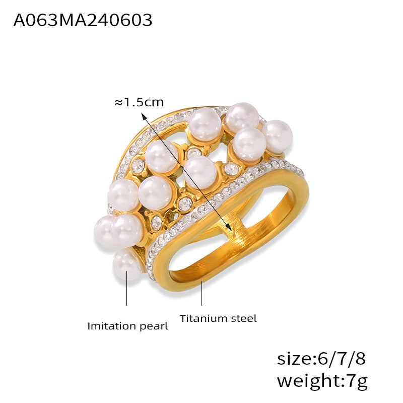 316L Stainless Steel 18K Gold PVD Elegant Pearl Accent Ring - Elegant Pearl Accent Gold Band Minimalist Wholesale Stainless Steel Jewelry - Sensitive Skin Friendly - Detail 7