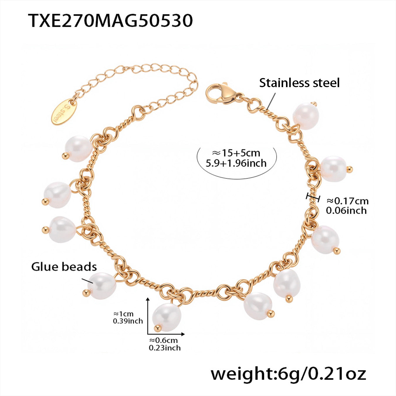 316L Stainless Steel 18K Gold PVD Elegant Shell Pearl Tassel Necklace & Bracelet Set - Shell Pearl, Tassel, Elegant, Heart, Round Wholesale Stainless Steel Jewelry - Sensitive Skin Friendly - Detail 1