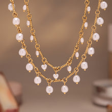 316L Stainless Steel 18K Gold PVD Elegant Shell Pearl Tassel Necklace & Bracelet Set - Shell Pearl, Tassel, Elegant, Heart, Round Wholesale Stainless Steel Jewelry - Sensitive Skin Friendly - Detail 13