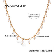 316L Stainless Steel 18K Gold PVD Elegant Shell Pearl Tassel Necklace & Bracelet Set - Shell Pearl, Tassel, Elegant, Heart, Round Wholesale Stainless Steel Jewelry - Sensitive Skin Friendly - Detail 3