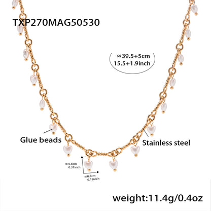 316L Stainless Steel 18K Gold PVD Elegant Shell Pearl Tassel Necklace & Bracelet Set - Shell Pearl, Tassel, Elegant, Heart, Round Wholesale Stainless Steel Jewelry - Sensitive Skin Friendly - Detail 3