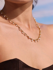 316L Stainless Steel 18K Gold PVD Elegant Shell Pearl Tassel Necklace & Bracelet Set - Shell Pearl, Tassel, Elegant, Heart, Round Wholesale Stainless Steel Jewelry - Sensitive Skin Friendly - Detail 5