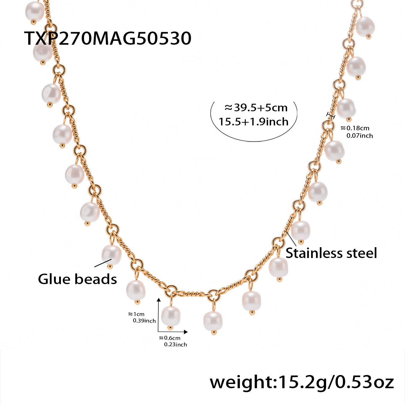 316L Stainless Steel 18K Gold PVD Elegant Shell Pearl Tassel Necklace & Bracelet Set - Shell Pearl, Tassel, Elegant, Heart, Round Wholesale Stainless Steel Jewelry - Sensitive Skin Friendly - Detail 8