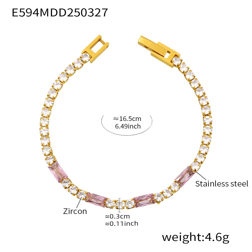 316L Stainless Steel 18K Gold PVD Elegant Square Zircon Bracelet