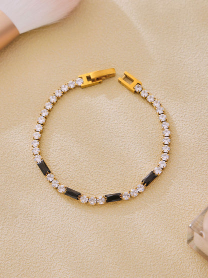 316L Stainless Steel 18K Gold PVD Elegant Square Zircon Bracelet - Square Zircon, Multi-Color, Elegant, Inlaid Wholesale Stainless Steel Jewelry - Sensitive Skin Friendly - Detail 1