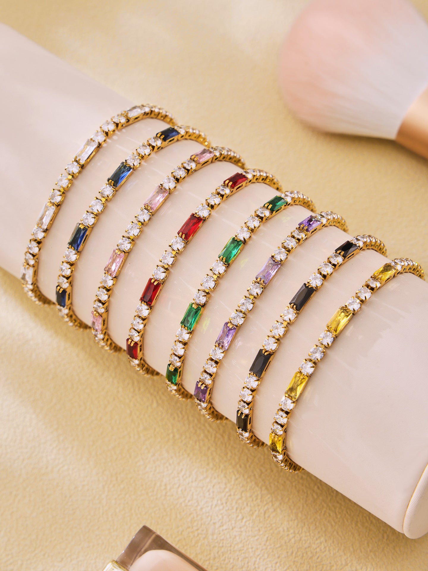 316L Stainless Steel 18K Gold PVD Elegant Square Zircon Bracelet - Square Zircon, Multi-Color, Elegant, Inlaid Wholesale Stainless Steel Jewelry - Sensitive Skin Friendly - Detail 11
