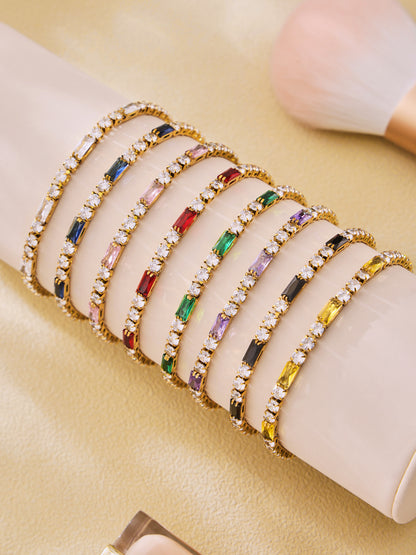 316L Stainless Steel 18K Gold PVD Elegant Square Zircon Bracelet - Square Zircon, Multi-Color, Elegant, Inlaid Wholesale Stainless Steel Jewelry - Sensitive Skin Friendly - Detail 11